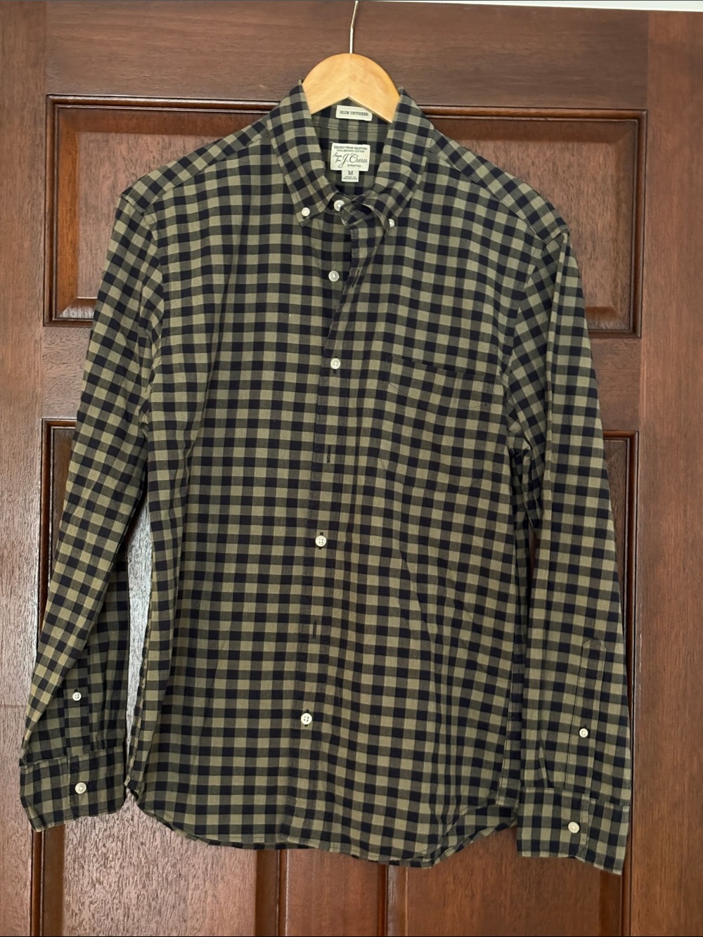 J crew slim navy and green Gingham Button-Down Shirt